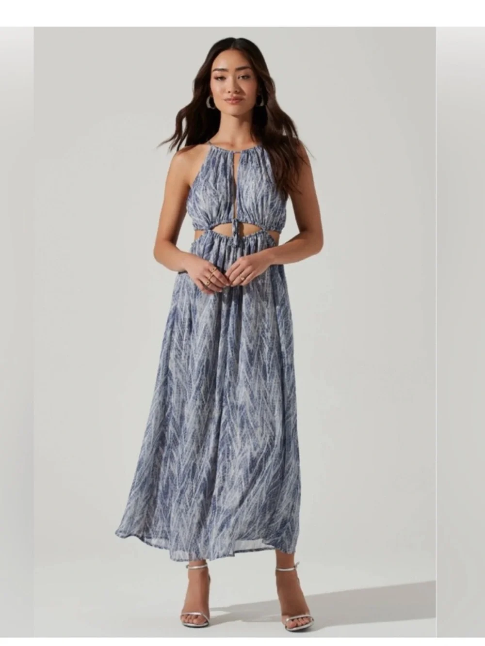ASTR the Label Snakeskin Blue Halter Cutout Maxi Dress - Picture 1 of 7